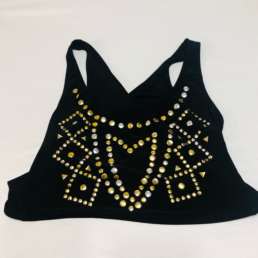 Crop top Gold silver heart Xoxo Studded back crisscross 
black. Large